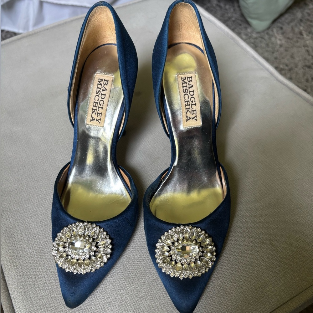 Badgley Mischka Midnight Blue Heels with Crystal Accent